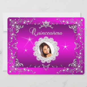 Prinsessa Rosa Quinceanera Silver Tiara Fest Inbjudningar