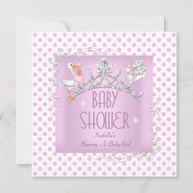 Prinsessa Rosa Vit Bebis Baby Shower Flickas Tiara Inbjudningar (Framsida)