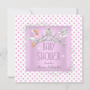 Prinsessa Rosa Vit Bebis Baby Shower Flickas Tiara Inbjudningar