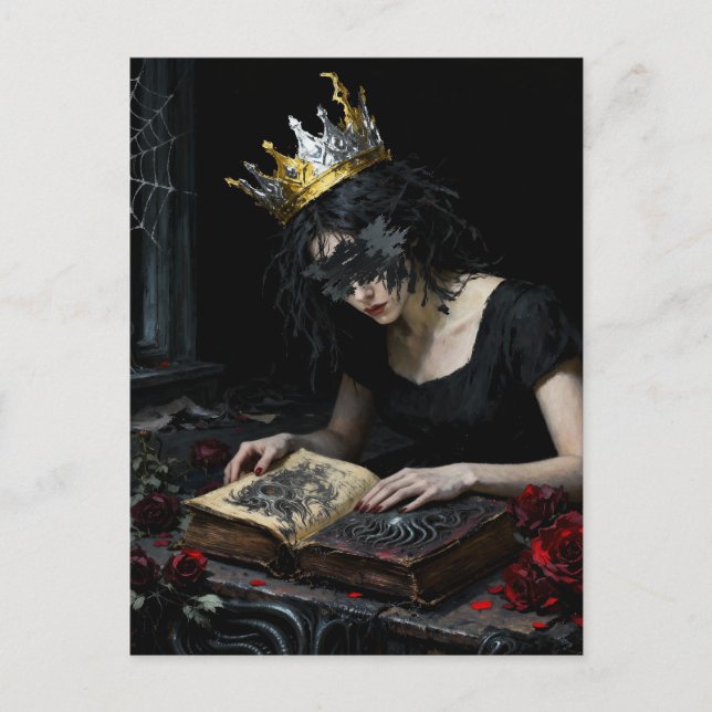 Prinsessa som läser en bok om magi vykort (Framsida)