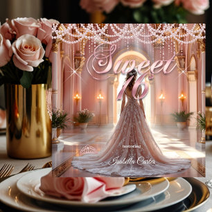 Prinsessa Söt 16 Födelsedagsfest Rosérod Inbjudningar