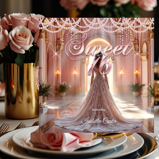 Prinsessa Söt 16 Födelsedagsfest Rosérod Inbjudningar (Skapare uppladdad)