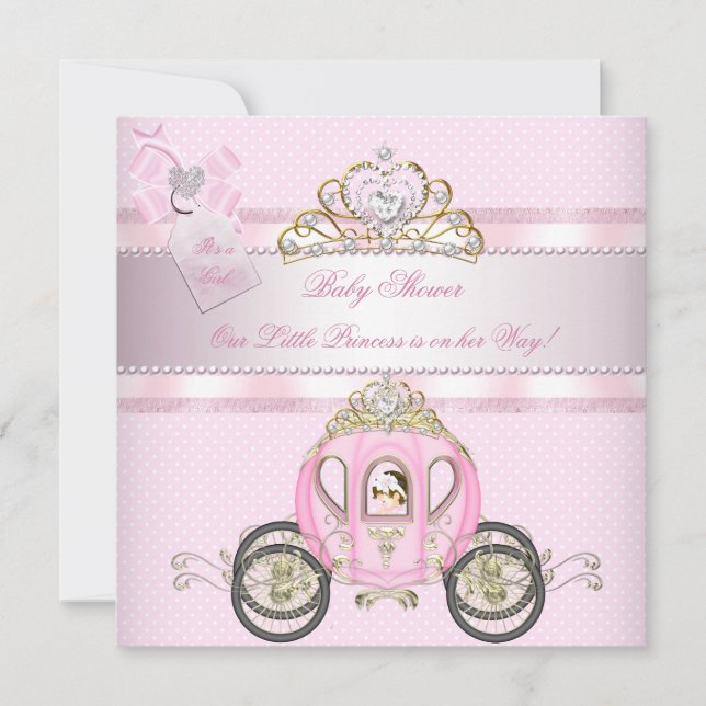 Prinsessa Söt Bebis Babyshower Flicka Vagn Inbjudningar (Framsida)