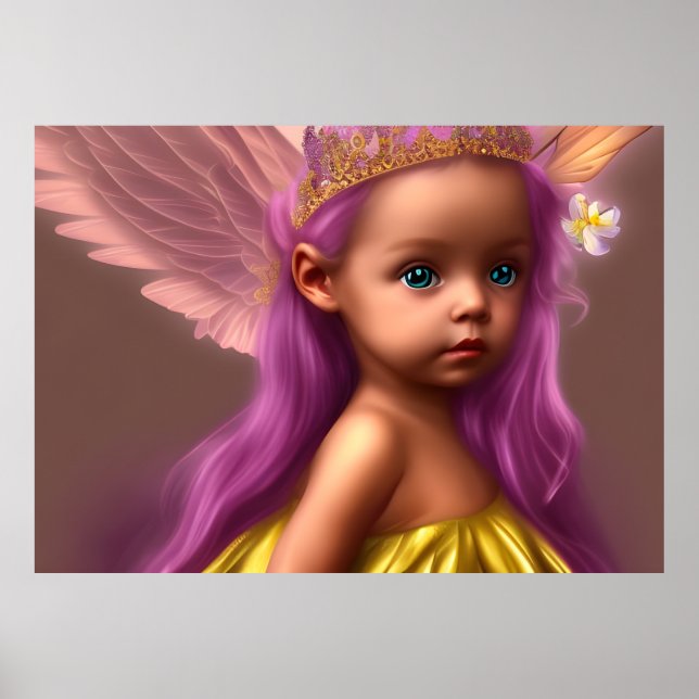 Prinsessa Söt liten flicka fjäril lila guld Poster (Framsidan)