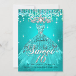 Prinsessa Sweet 16 Födelsedags Teal Aqua Klänning  Inbjudningar