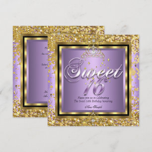 Prinsessa Sweet 16 Guld Lilalila Party Inbjudningar