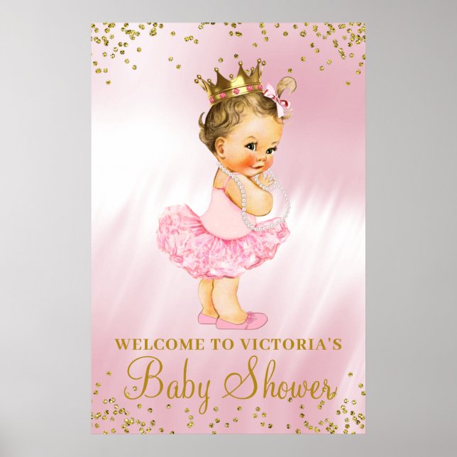 Prinsessa Tutu Baby Shower Välkomstskylt Brunett Poster (Framsidan)