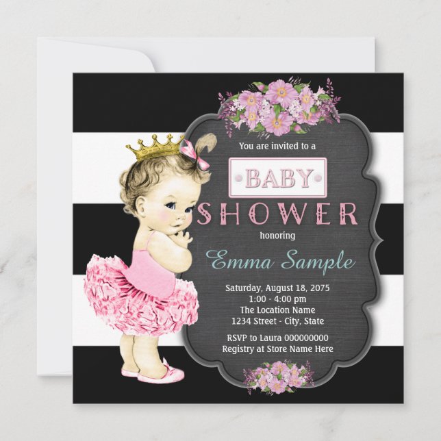 Prinsessa Tutu Flickor Krit tavla Baby Shower Inbjudningar (Framsida)