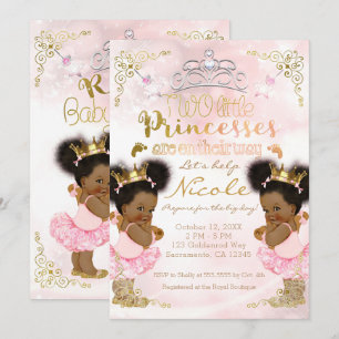 Prinsessa Tutu Krona Etnisk Tvilling Flickor Baby Inbjudningar