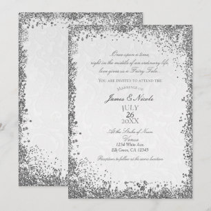 Prinsessa Vit Damask Sagobok Elegant Bröllop Inbjudningar