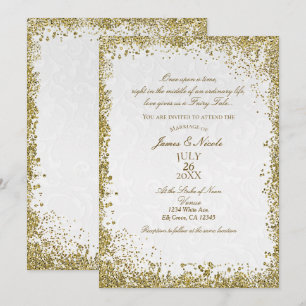 Prinsessa Vit Damask Sagobok Elegant Bröllop Inbjudningar