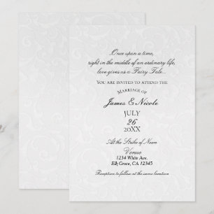 Prinsessa Vit Damask Sagobok Elegant Bröllop Inbjudningar