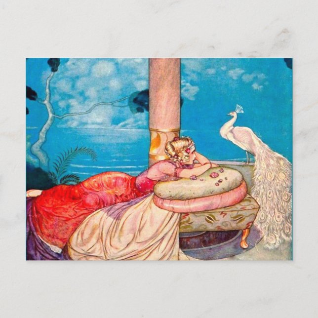 Prinsessa & vit påfågel skapar magi vykort (Framsida)