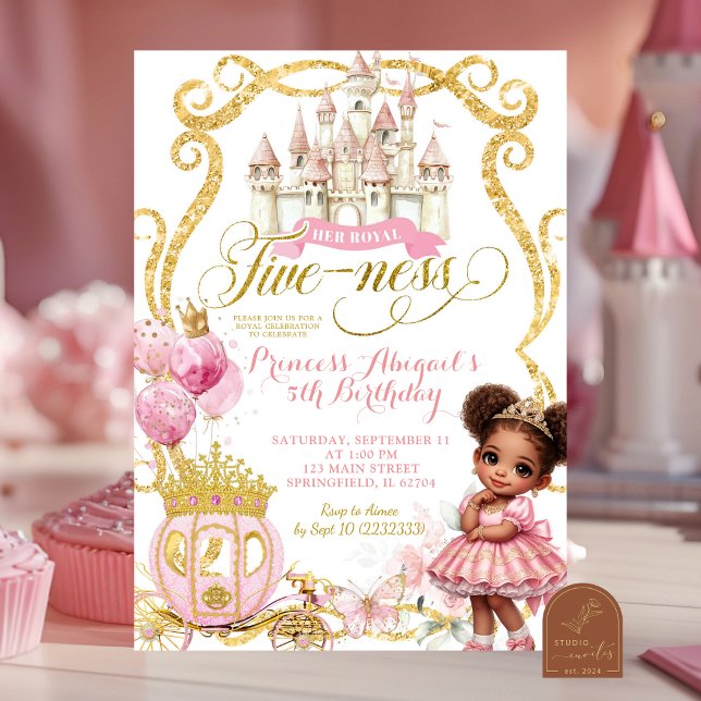 Prinsessafrikansk afro kunglig femårs inbjudan (Skapare uppladdad)
