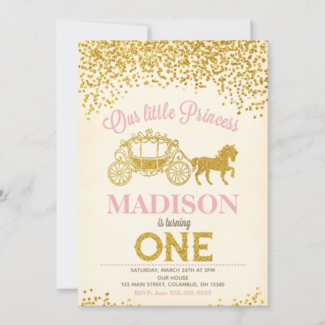 Prinsessan 1:a födelsedagsinbjudan / Glitter Inbjudningar (Framsida)