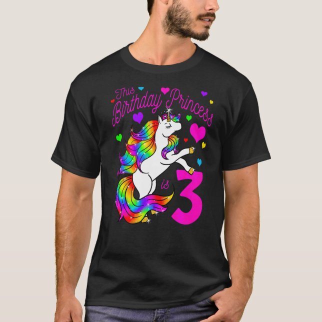 Prinsessan är 3:e Party-flickans Unicorn T Shirt (Framsida)