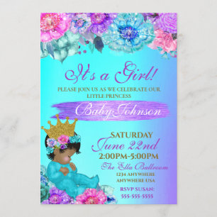Prinsessan Baby elegant Lila teal Guld babydusch Inbjudningar