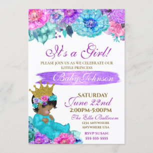 Prinsessan Baby elegant Lila teal Guld babydusch Inbjudningar