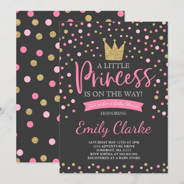 Prinsessan Babyskor bjuder in Rosa Guld Shower Inbjudningar (Fram/baksida)
