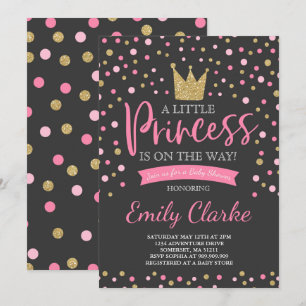 Prinsessan Babyskor bjuder in Rosa Guld Shower Inbjudningar