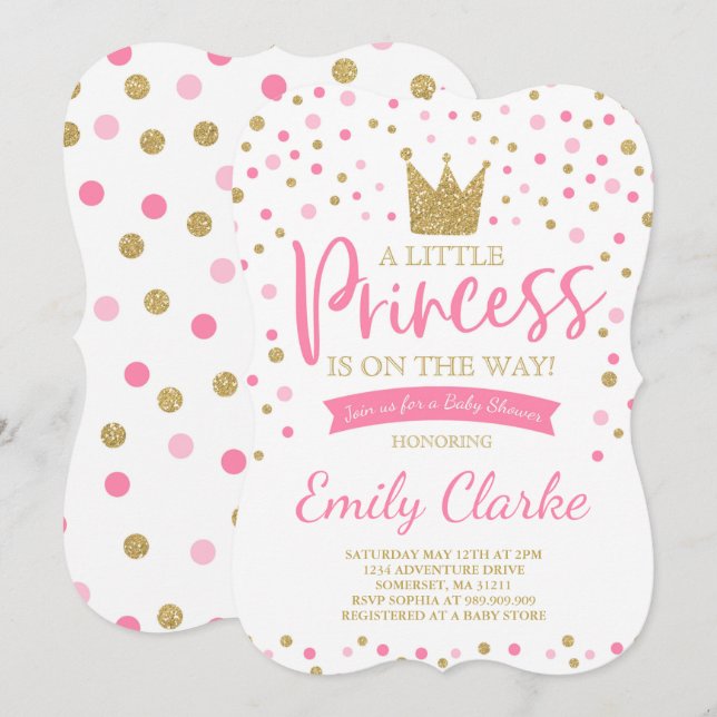 Prinsessan Babyskor bjuder in Rosa Guld Shower Inbjudningar (Fram/baksida)