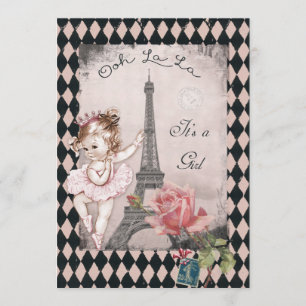 Prinsessan Ballerina Eiffel Torn Baby Shower Inbjudningar