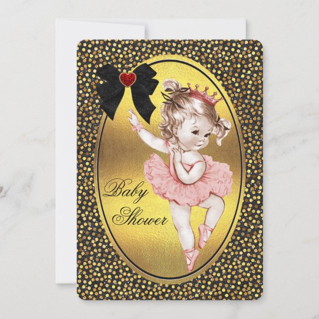 Prinsessan Ballerina Falsk Bow Foil & Glitter Dusc Inbjudningar (Framsida)