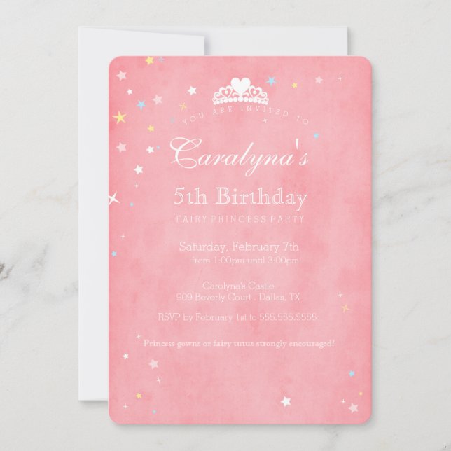 Prinsessan Birthday bjudande Rosa Fairy Dust III Inbjudningar (Framsida)
