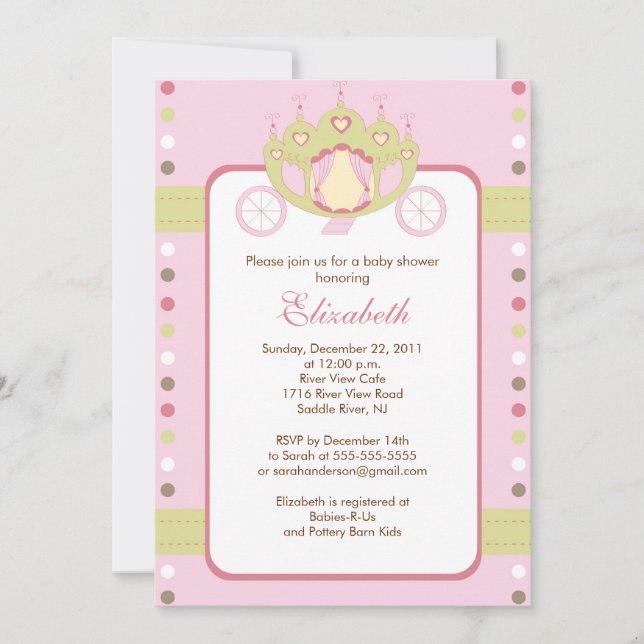 Prinsessan Carriage Baby Shower-inbjudan Inbjudningar (Framsida)