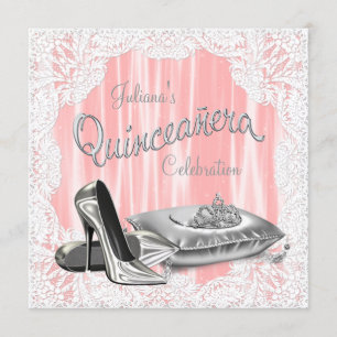 Prinsessan Coral och grå Quinceanera Inbjudningar