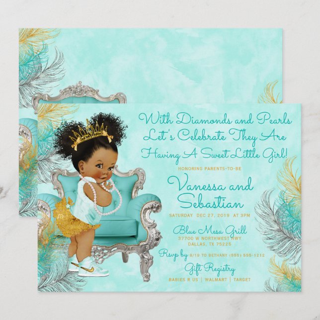 Prinsessan Diamonds och Pearls Baby Shower Inbjudningar (Fram/baksida)