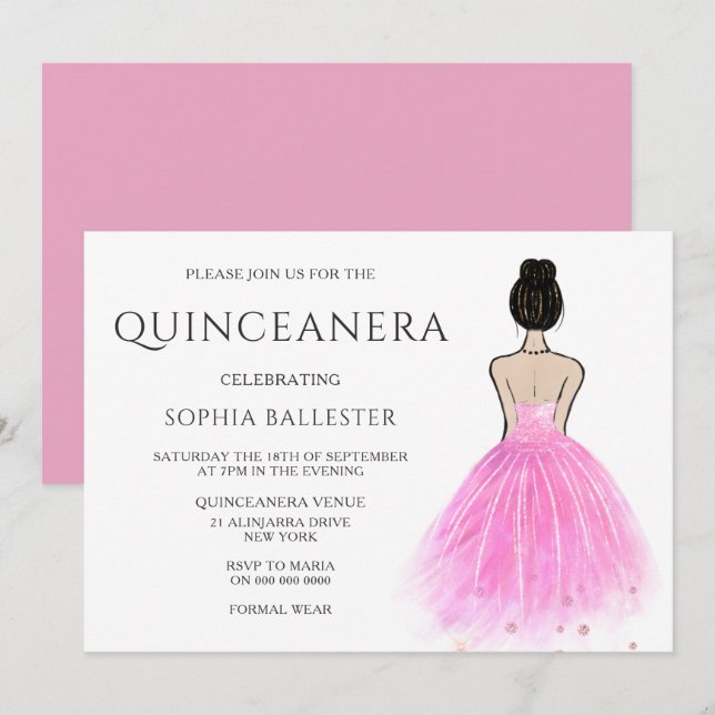  prinsessan Dress Girl Quinceanera Party Inbjudningar (Fram/baksida)