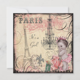 Prinsessan Eiffel Torn & Chandelier Baby Shower Inbjudningar