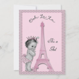 Prinsessan Eiffel Torn Polka dots Baby Shower Inbjudningar