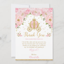 Prinsessan Födelsedagsfest Carriage Rosa Blommigt  Tack Kort