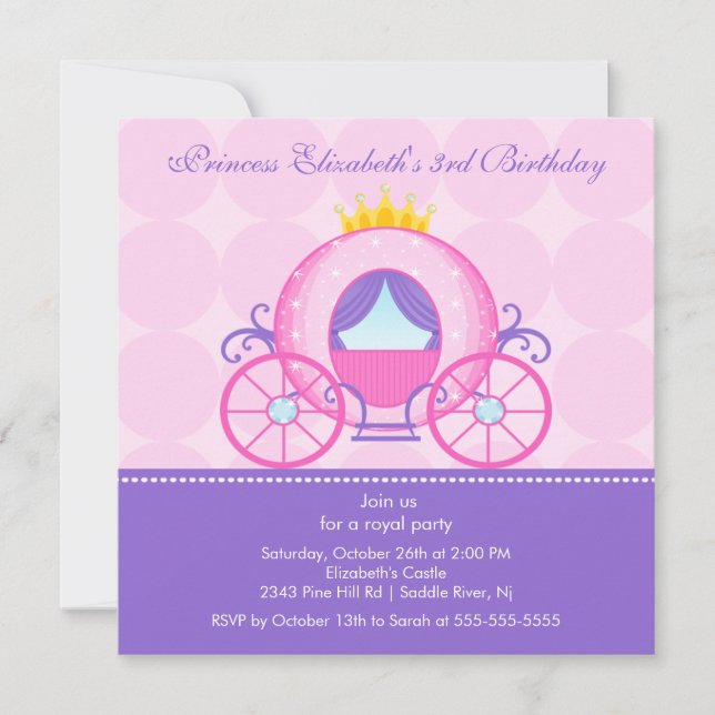 Prinsessan Födelsedagsfest inbjudan Cute Carriage (Framsida)