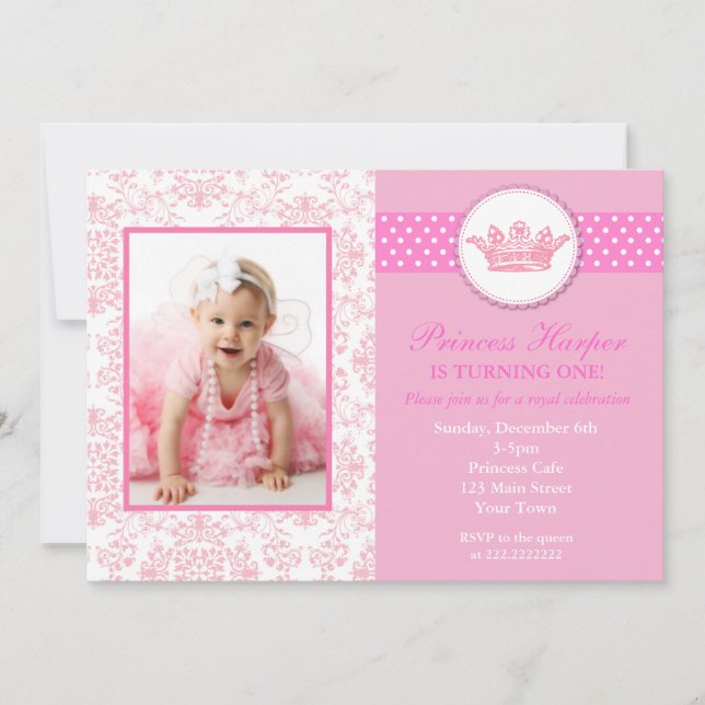 Prinsessan Foto Birthday Inbjudningar (Framsida)