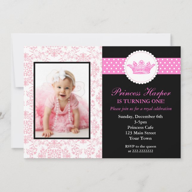 Prinsessan Foto Birthday Inbjudningar (Framsida)