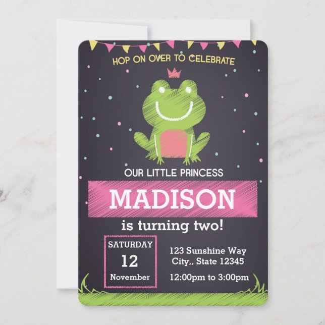 Prinsessan Frog Birthday-inbjudan Inbjudningar (Framsida)