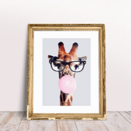 Prinsessan Giraffe blåser rosa bubbelgum Fototryck