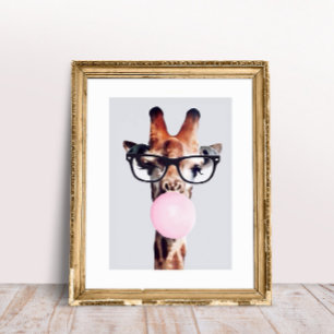 Prinsessan Giraffe blåser rosa bubbelgum Fototryck