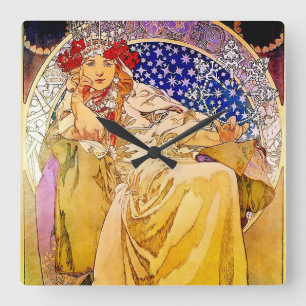 Prinsessan Hyacinth Affisch av Alphonse Mucha Fyrkantig Klocka