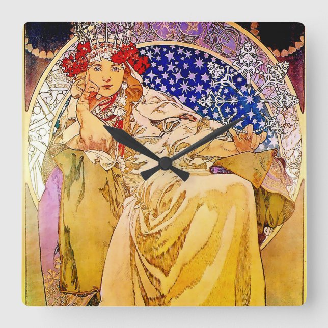 Prinsessan Hyacinth Affisch av Alphonse Mucha Fyrkantig Klocka (Framsida)
