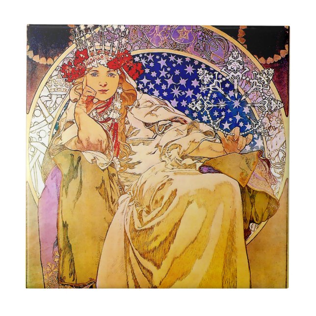 Prinsessan Hyacinth Affisch av Alphonse Mucha Kakelplatta (Framsidan)