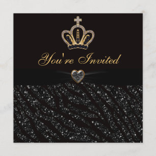 Prinsessan Krona, Heart och Zebra Glitter födelsed Inbjudningar