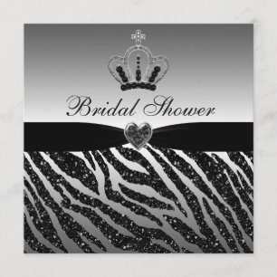 Prinsessan Krona & Zebra Glitter Möhippa Inbjudningar