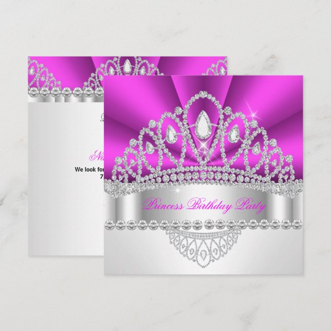 Prinsessan Lila Rosa Diamanttiara Födelsedagsfest Inbjudningar (Fram/baksida)