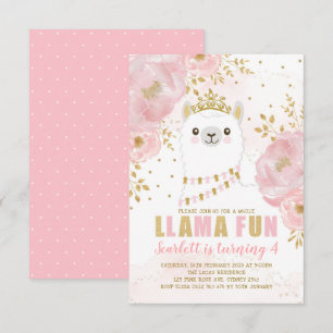 Prinsessan Llama Birthday / Rosa Guld Fiesta Party Inbjudningar