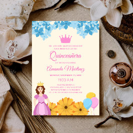 prinsessan med blommor elegant vibrant quinceañera inbjudningar