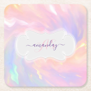 Prinsessan Namn Monogram Unicorn Quinceañera Rosa Underlägg Papper Kvadrat
